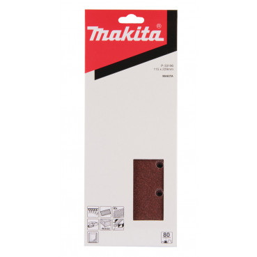 Feuille rectangulaire abrasive 115x229mm - 5 + 5 trous - Auto-agrippant - longueur totale 229mm - largeur 115mm - grain 80 - 10 pièce(s) Makita | P-33196