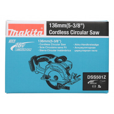 Scie circulaire Makita LXT 18 Volts - sans fil Lithium (Li-Ion) - Ø 136mm - (Produit seul) | DSS501Z