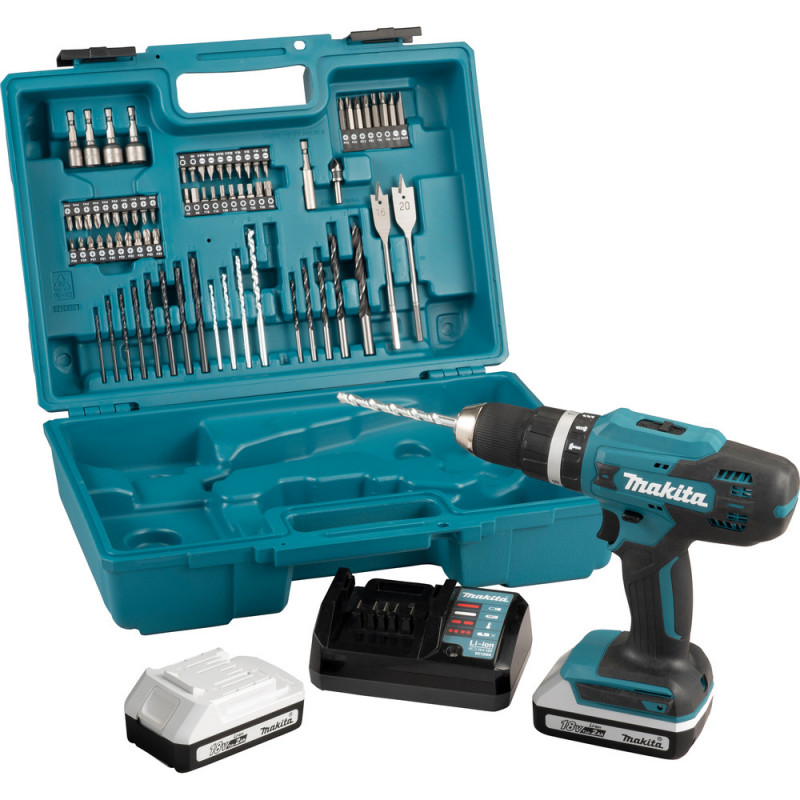 Perceuse visseuse à percussion Makita 18 Volts - sans fil Lithium (Li-Ion) 2 Ah Ø 13mm (kit d'accessoires) | HP488DAEX1