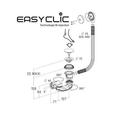 Vidage baignoire EasyClic Nicoll | 0203543
