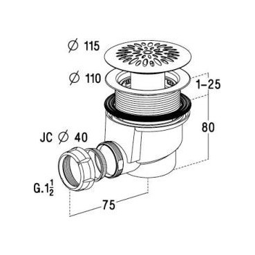 Bonde receveur de douche plastique à grille inox Ø 90 diamètre Ø 90mm x 40mm Nicoll | 0205075