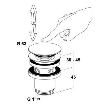 L227-bonde de lav cde a main plast chr diamètre Ø 63mm Nicoll | 0501161