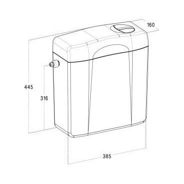 Réservoir WC apparent attenant - largeur 160mm - longueur 385mm Nicoll | 0704020