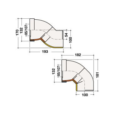 Pipe orientable de wc joint 85/107 d.100 diamètre Ø 100mm x 85mm x 107mm Nicoll | 1PWOR