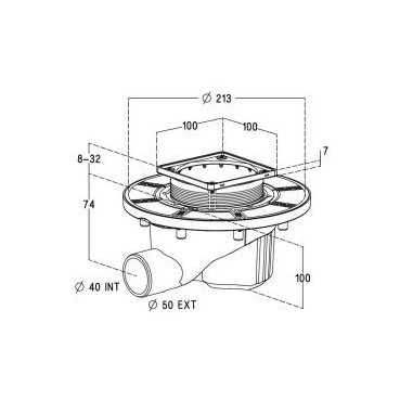 Siphon pour sols carrelés nouvelle génération avec grille et cadre inox 304 sortie horizontale diamètre Ø 40mm x 50mm - largeur 100mm - longueur 100mm Nicoll | SICAX10IH