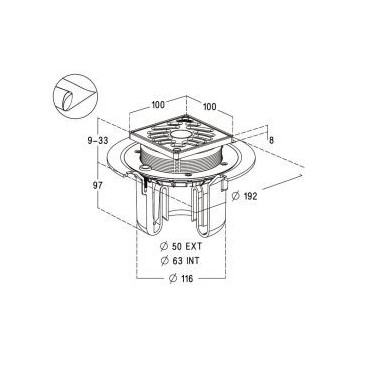 Siphon pour sols carrelés nouvelle génération avec grille et cadre PVC Blanc sortie verticale diamètre Ø 40mm x 50mm - largeur 100mm - longueur 100mm Nicoll | SICAX10VNP