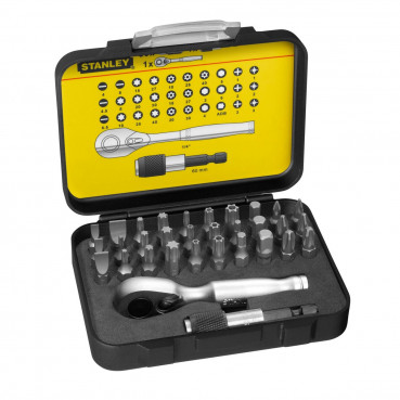 Coffret d'embouts de vissage 1/4" 25mm + clé à cliquet - jeu de 32 pièces - gamme professionnelle Stanley | 1-13-904