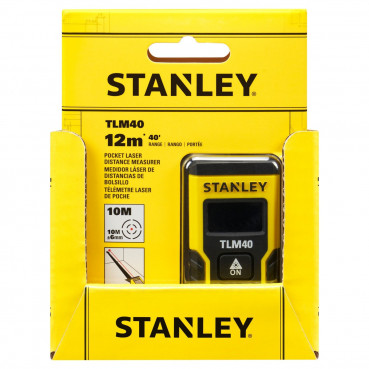 Mètre à ruban de chantier Stanley laser tlm40 pocket - 12 mètres - largeur 3 cm - Hauteur 6 cm - faisceau Faisceau rouge - longueur 2 cm | STHT77666-0