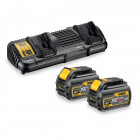 Image du produit : Pack 2 batteries Dewalt - XR - sans fil - Flexvolt 18 Volts - 54 Volts - 6ah/2Ah li-ion + chargeur double | DCB132T2-QW