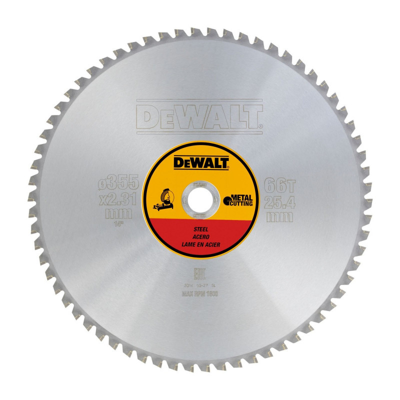 Lame Dewalt pour scie circulaire stationnaire 355 x 25,4mm - 66 dents, tcg/métal, angle d'attaque 1,5 | DT1926-QZ