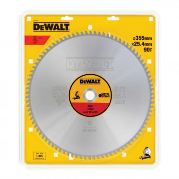 Lame Dewalt pour scie circulaire stationnaire 355 x 25,4mm - 90 dents, tcg/métal, angle d'attaque 1,5 | DT1927-QZ