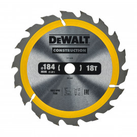 Lame Dewalt pour scie circulaire portative construction 184 x 16mm - 18 dents | DT1938-QZ