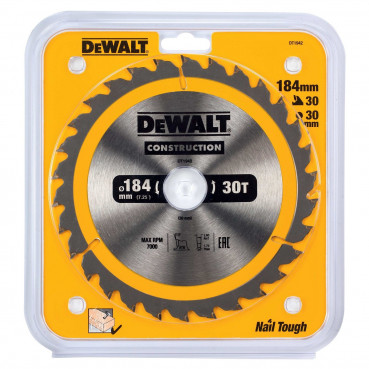 Lame Dewalt pour scie circulaire portative construction 184 x 30mm - 30 dents | DT1942-QZ