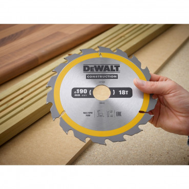 Lame Dewalt pour scie circulaire portative construction 190 x 30mm - 18 dents | DT1943-QZ