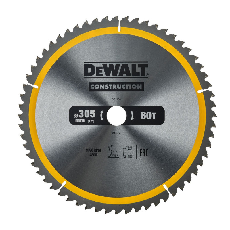 Lame Dewalt pour scie circulaire stationnaire construction 305 x 30mm - 60 dents | DT1960-QZ