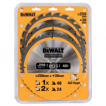 Coffret plastique de 3 lames Dewalt construction pour scie circulaire stationnaires : dT1952 x 2, dT1959 | DT1963-QZ