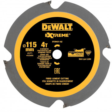 Lame Dewalt pour scie circulaire diamètre 115mm - 4 dents extrêmement performante pour la découpe de stratifiées, mélaminées, bois tendres et durs, MDF, contre-plaqué aggloméré, fibrociment | DT20421-QZ