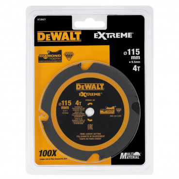 Lame Dewalt pour scie circulaire diamètre 115mm - 4 dents extrêmement performante pour la découpe de stratifiées, mélaminées, bois tendres et durs, MDF, contre-plaqué aggloméré, fibrociment | DT20421-QZ