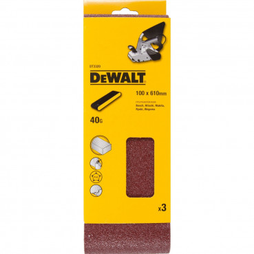 Papier à ponçer - abrasif pour ponceuse à bande - multi-usages pour bois, peinture, métal Grain 40 - 100 x 610mm Dewalt | DT3320-QZ