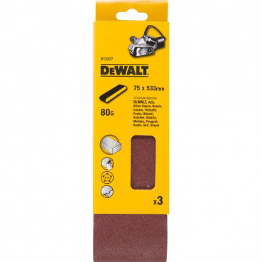 Papier à ponçer - abrasif pour ponceuse à bande - multi-usages pour bois, peinture, métal Grain 80 - 75 x 533mm Dewalt | DT3377-QZ