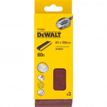 Papier à ponçer - abrasif pour ponceuse à bande compacte Grain 80 - 64 x 356mm Dewalt | DT3662-QZ