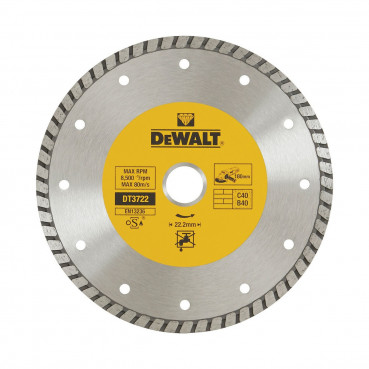 Disque diamant turbo pour matériaux de construction/béton 180 x 22.2mm Dewalt | DT3722-QZ