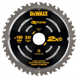 Lame Dewalt pour scie circulaire portative extrême, 190 x 30mm - 24 dents | DT4395-QZ