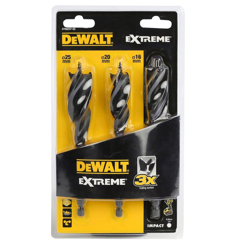 3 mèches à bois 3 pointes extrême diamètres 16, 20, 25mm Dewalt | DT90237-QZ