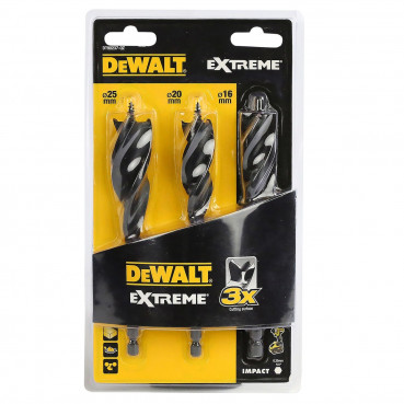 3 mèches à bois 3 pointes extrême diamètres 16, 20, 25mm Dewalt | DT90237-QZ