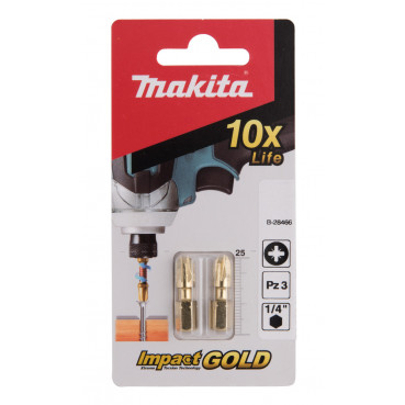 Embout de vissage Impact Gold, PZ3, 25mm par 2 - longueur totale 25mm Makita | B-28466