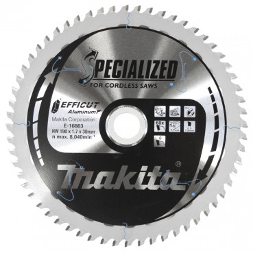 Lame carbure ALU EFFICUT 190X30mm 60D - diamètre 190mm - alésage 20mm - 60 dents Makita | E-16863