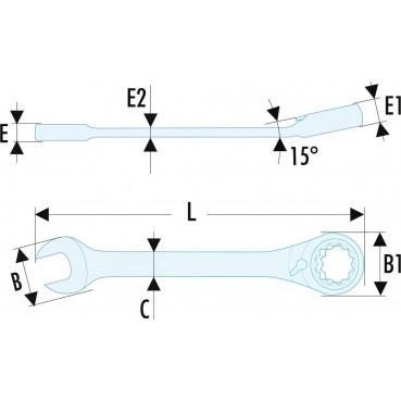 Clé plate mixte 32mm Facom à cliquet - outil version SLS - longueur 422mm | 467.32SLS