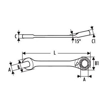 Clé plate mixte 15mm à cliquet - longueur 199mm "Expert by Facom" | E113307