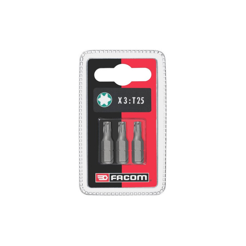 Jeu de 3 embouts de vissage standard série 1 - Torx (T10) - longueur 25mm Facom | EX110.J3