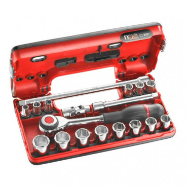 Coffret DBOX Facom - coffret "détection BOX" avec jeu de 14 douille 6 pans, cliquet rotatif 3/8" S.360, rallonges Facom | J.360DBOX1