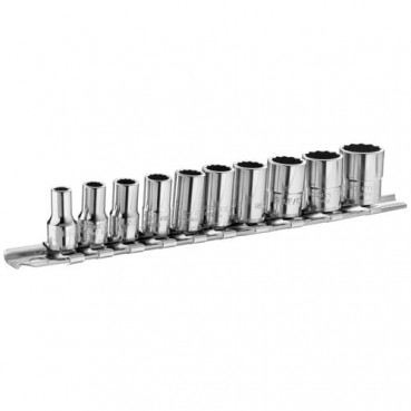 Jeu 10 douilles Facom 1/4" 12 pans sur rack - R.E 5.5 - 6 - 7 - 8 - 9 - 10 - 11 - 12 - 13 - 14mm - 12mm | RB.40AE