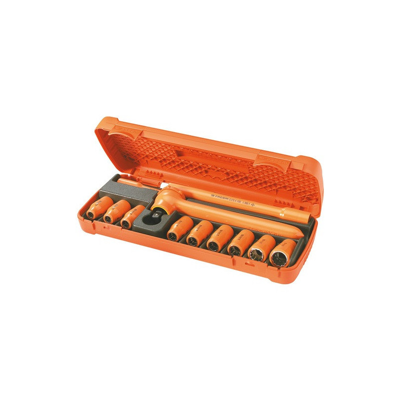 Coffret outillage électricien Facom avec cliquet isolé 1/2", douille isolées 1/2" et rallonge isolée 1/2", coffret de 12 outils 1/2" - isolés 1000 Volts série VSE | S.400AVSE