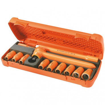 Coffret outillage électricien Facom avec cliquet isolé 1/2", douille isolées 1/2" et rallonge isolée 1/2", coffret de 12 outils 1/2" - isolés 1000 Volts série VSE | S.400AVSE