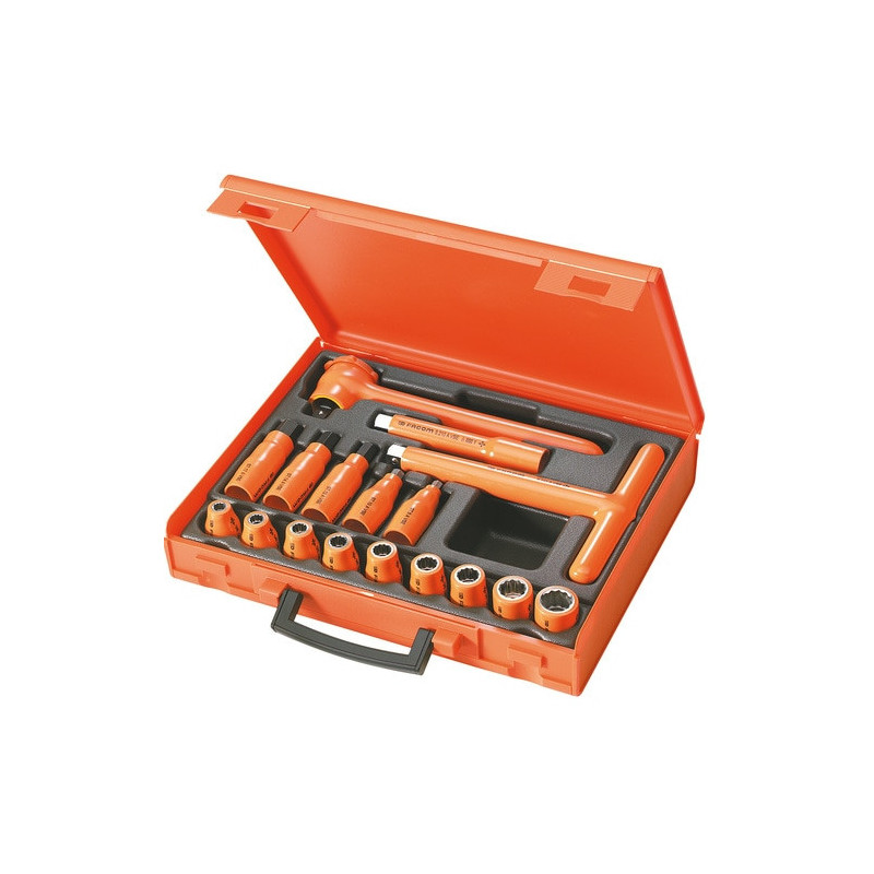 Coffret outillage électricien Facom avec cliquet isolé 1/2", douille isolées 1/2" et rallonge isolée 1/2", coffret de 17 outils 1/2" - isolés 1000 Volts série | S.401AVSE