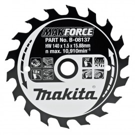 Lame de scie circulaire, Makforce T.C.T, 140 x 15,88mm 18 dents - diamètre 140mm - coupe-saignée 1,5mm Makita | B-08137