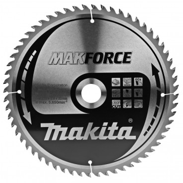 Lames carbures "MakForce", pour bois, pour scies circulaires - diamètre 270mm - alésage 30mm - coupe-saignée 2,8mm - 60 dents Makita | B-08573