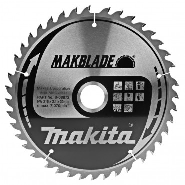 Lame de scie circulaire, Makblade T.C.T, 216 x 30mm 40 dents - diamètre 216mm - coupe-saignée 2,1mm Makita | B-08872