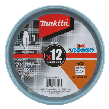 Disque à tronçonner 125 x 1 x 22,23mm par 12 - diamètre 125mm - grain A60T - 41 Makita | B-12239-12