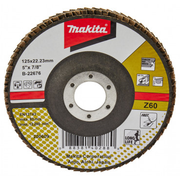 Disque à lamelles premium Zirconium - diamètre 125mm - alésage 22,23mm - grain G60 - 1 pièce(s) Makita | B-22676