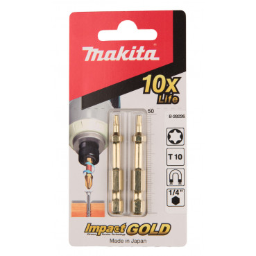 Embout de vissage Impact Gold, T10, 50mm par 2 - longueur totale 50mm Makita | B-28226