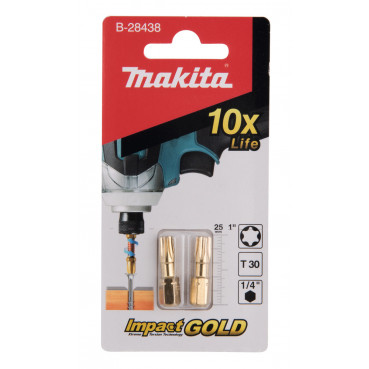 Embout de vissage Impact Gold, T30, 25mm par 2 - longueur totale 25mm Makita | B-28438