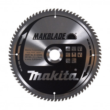 Lames carbure "Makblade" Bois, pour scie radiale et à onglet - diamètre 260mm - coupe-saignée 2,3mm - 80 dents - alésage 30mm Makita | B-32845