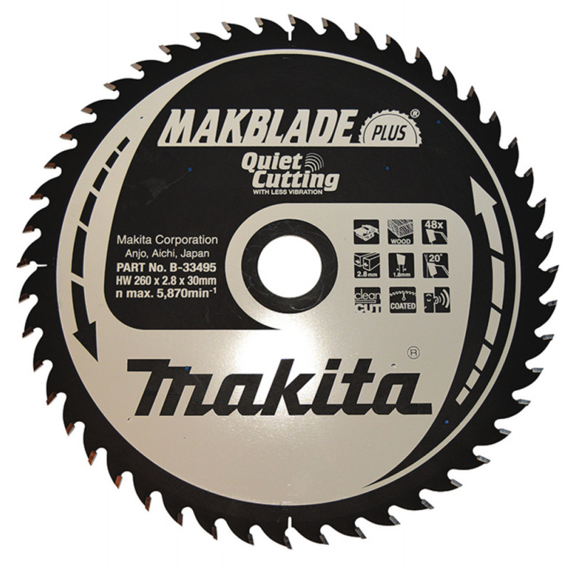 Lame de scie circulaire, Makblade + T.C.T, 260 x 30mm 48 dents - diamètre 260mm - coupe-saignée 2,8mm Makita | B-33495