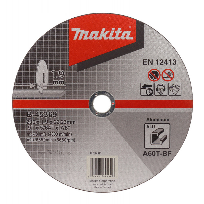 Disques à tronçonner aluminium pour meuleuse - diamètre 230mm - épaisseur 1,9mm - alésage 22,23mm - 1 pièce(s) - grain A60T - 41 Makita | B-45369