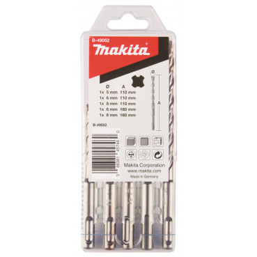 Coffret 5 forets béton Makita SDS-Plus 2 taillants V-Plus - diamètre 5 / 6 / 8mm - longueur totale 110 / 160mm - profondeur maxi de perçage 50 / 100mm - 5 pièce(s) | B-49052